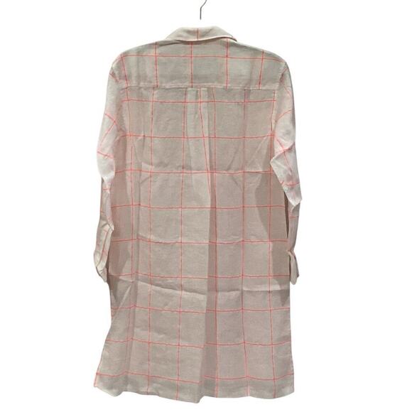 Frank & Eileen Hunter Classic Linen Shirtdress In Neon Pink Windowpane Size XS - Picture 8 of 14